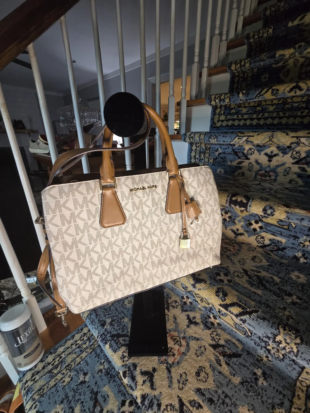 Michael Kors Beige Signature Satchel with Tan Trim